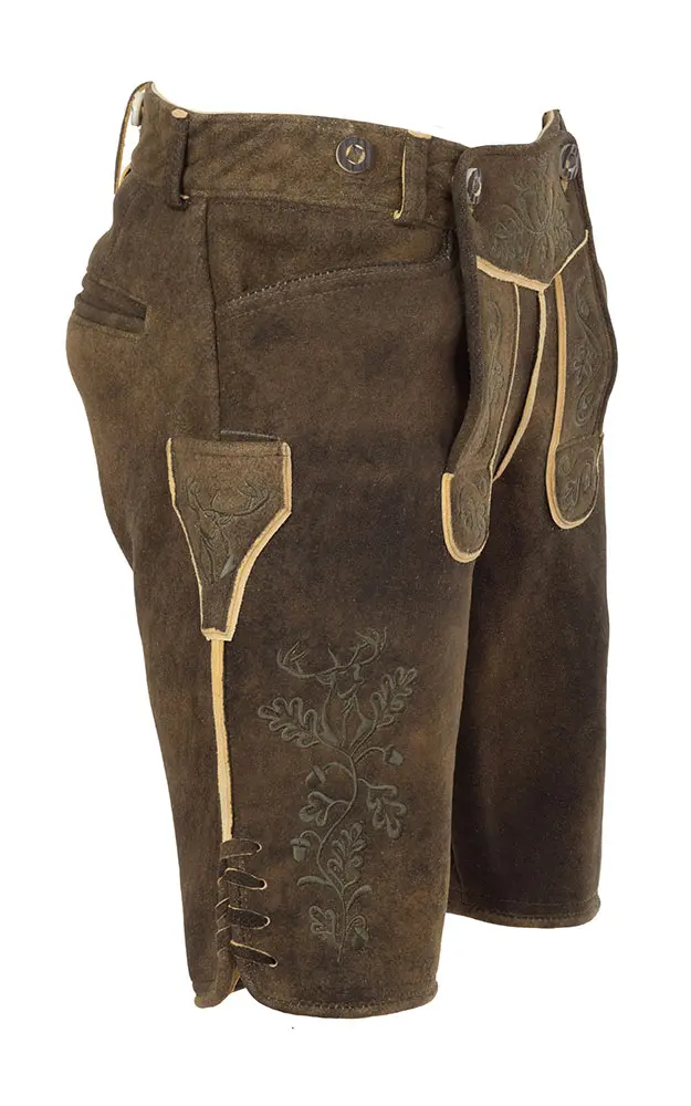 Hirschlederhose Hirschruf ohne Träger, schwarz/oliv