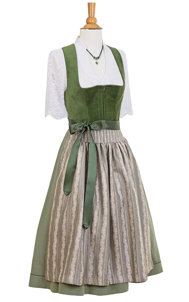 Blusendirndl Wiestal Samt grün, mit Schürze