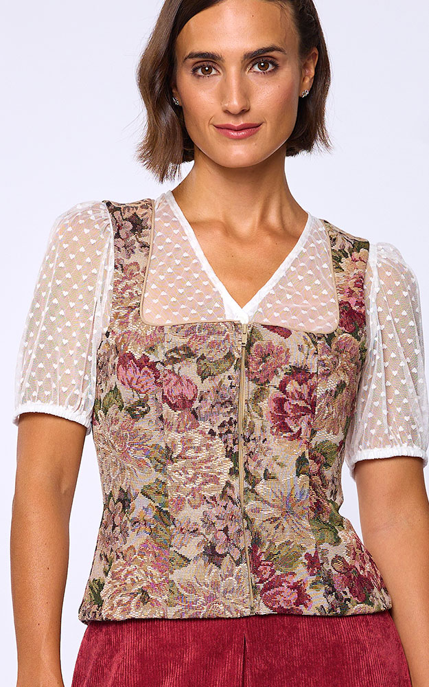 Mieder Jacquard Blumen, rot