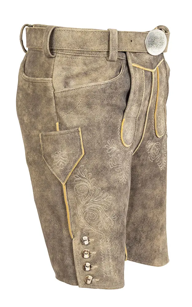 Lederhose Karl mit Gürtel, sandstein antik