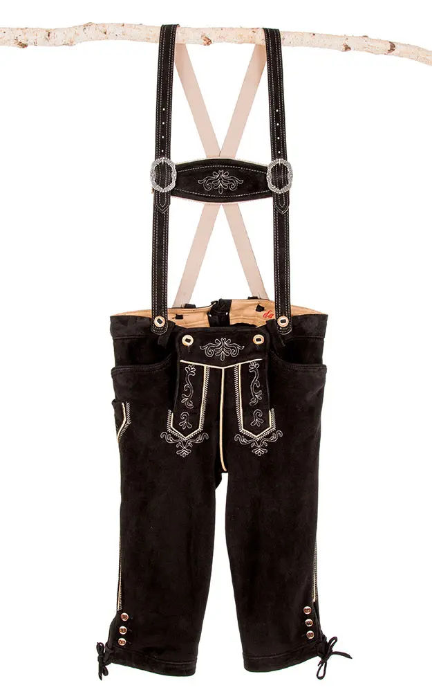 Lederhose Max Vagabund mit Träger, schwarz