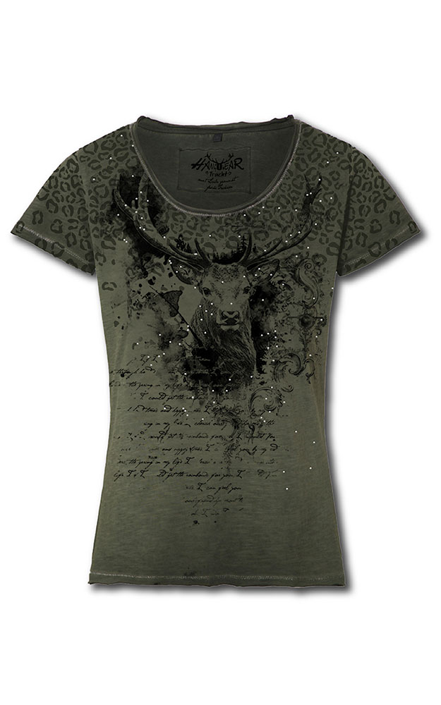 Damen-Shirt Hirsch, dunkelgrün