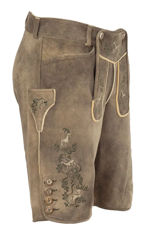 Lederhose Wildleben ohne Träger, beige/oliv
