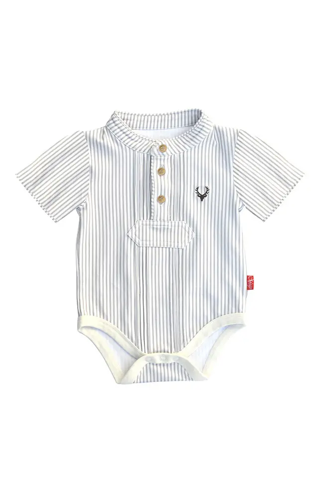 Baby-Body Andi Pfoad kurzarm, weiß/grau