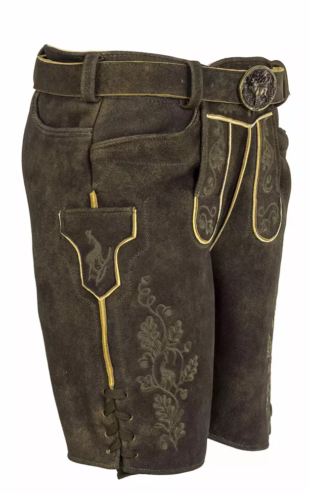Hirschlederhose Spitzbua-RE mit Gürtel, Espresso
