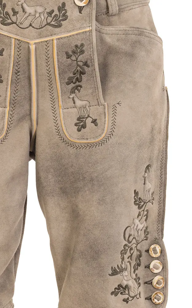 Lederhose Wildleben ohne Träger, graubeige/oliv