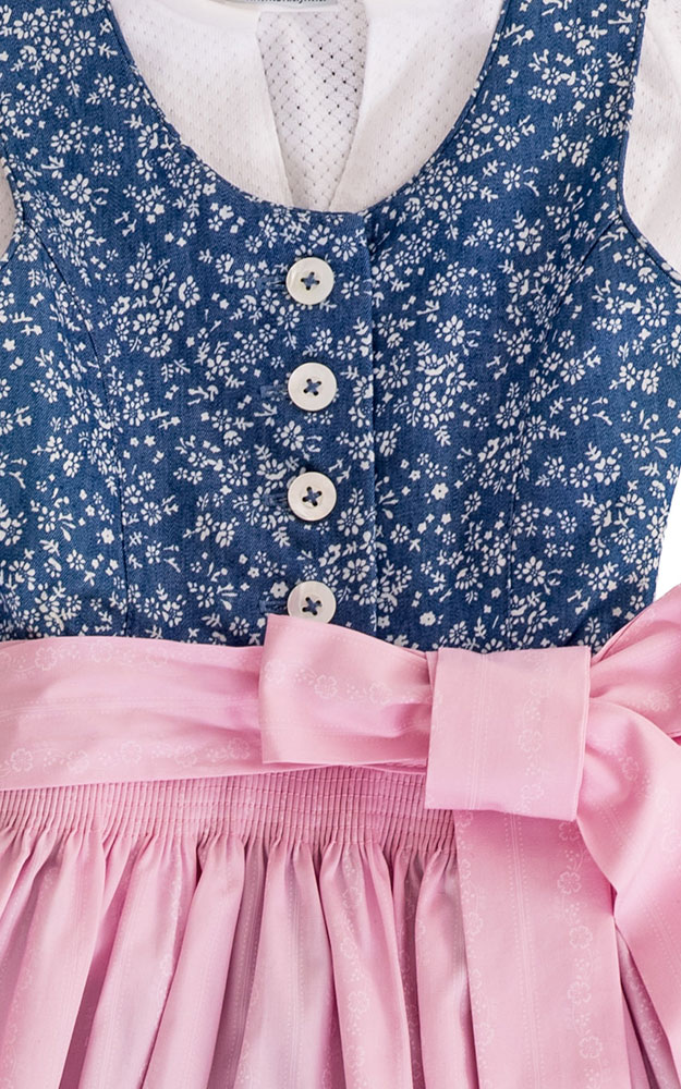 Kinderdirndl Bergsee mit Schürze u. Bluse, blau
