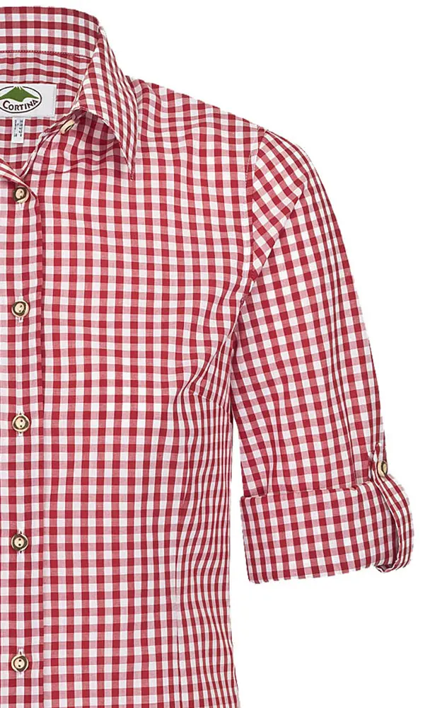 Trachtenbluse Resi, # rot/weiß - tailliert