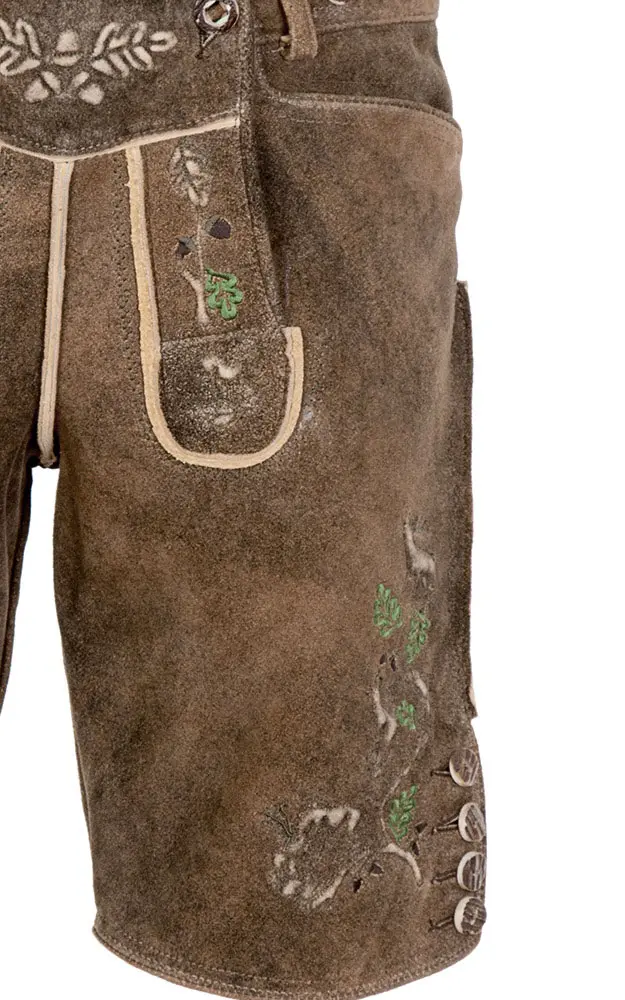 Lederhose Ursprung ohne Träger, braun/oliv Blatt