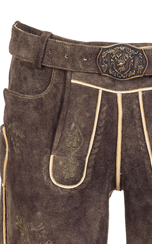 Lederhose Flachsee mit Gürtel, dunkelbraun
