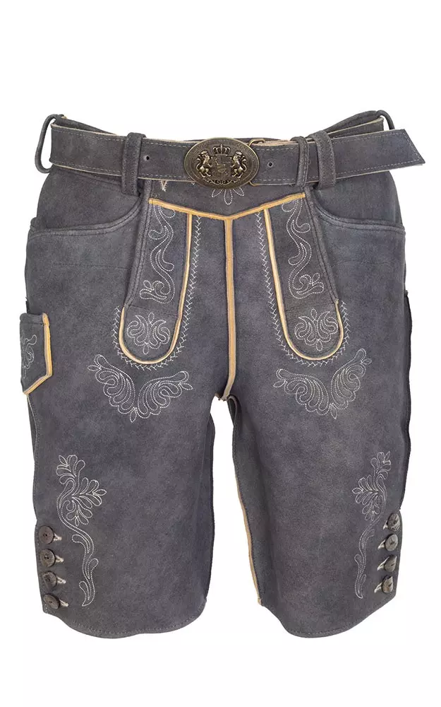 Hirschlederhose Hubert mit Gürtel, anthrazit