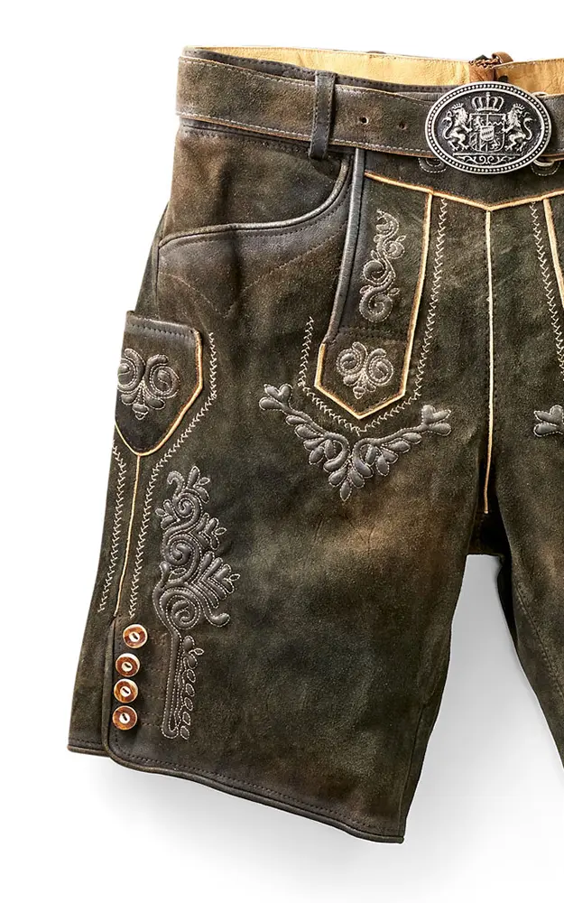 Lederhose Ronn, mit Gürtel, moor antik