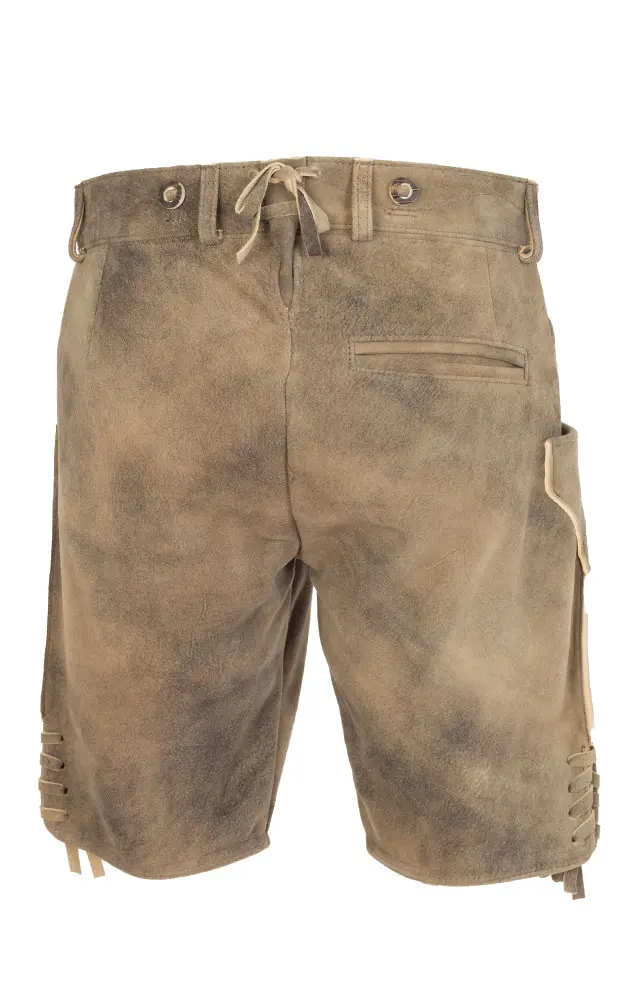Lederhose Inka ohne Träger, beige/blau