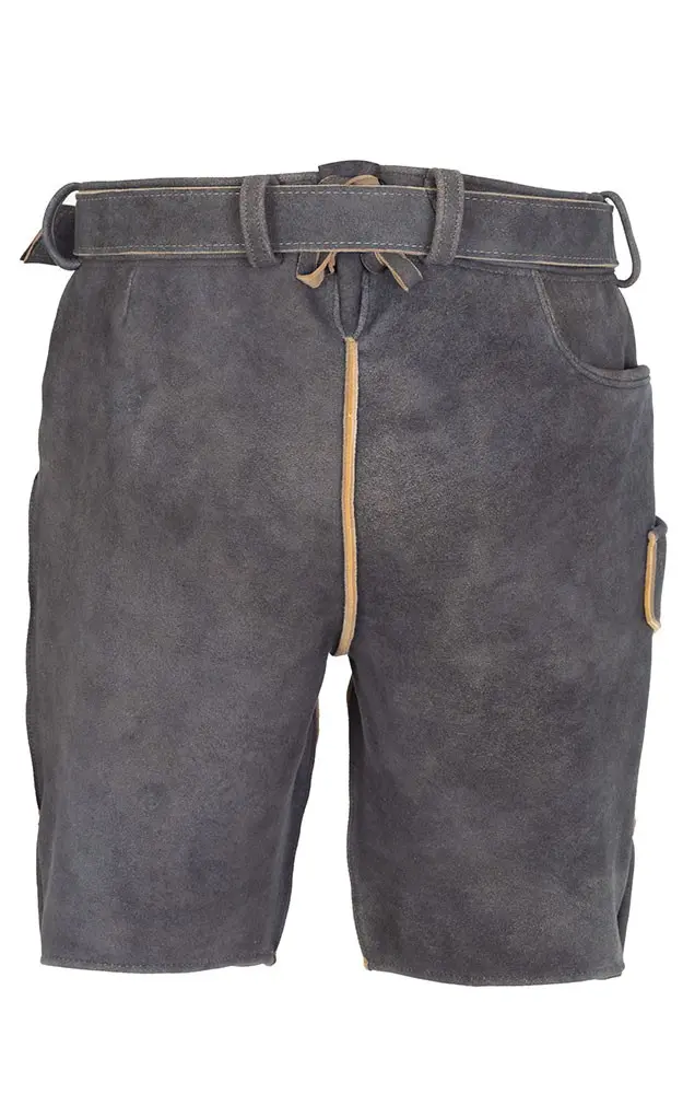 Hirschlederhose Hubert mit Gürtel, anthrazit
