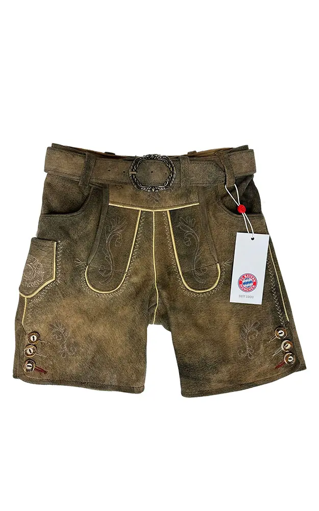 Kinder-Lederhose Ebias mit Träger/Gürtel, braun - FC Bayern