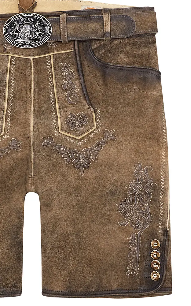 Lederhose Ronn mit Gürtel, antik hafer