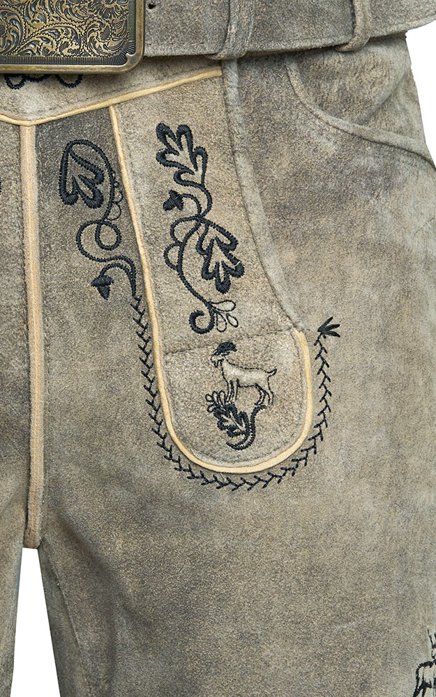 Lederhose Luigi mit Gürtel, graubraun