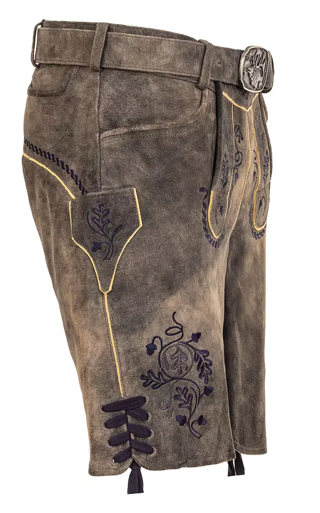 Lederhose Gottfried mit Gürtel, magma/blau