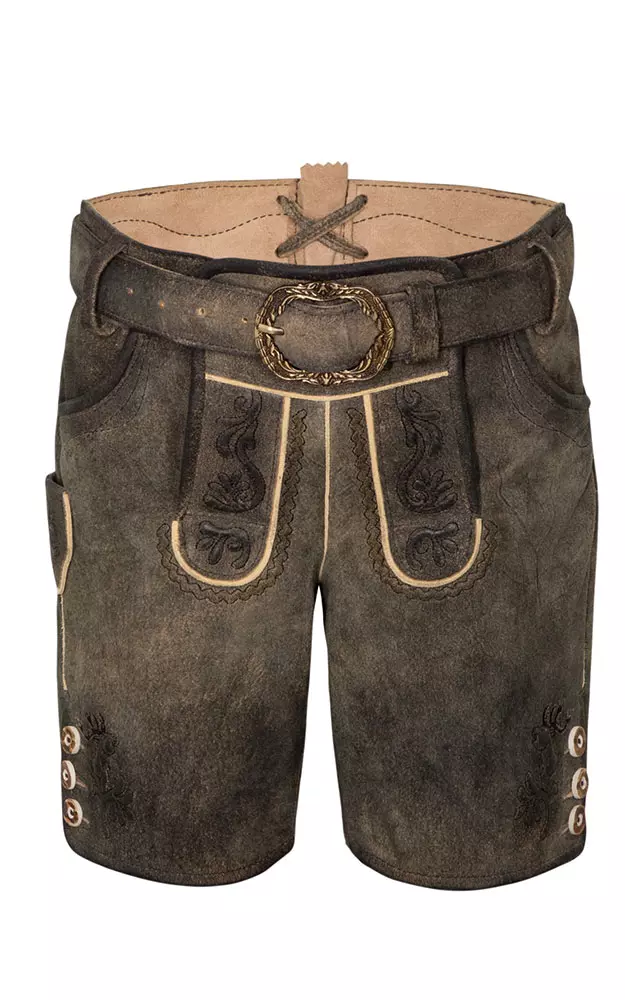 Kinder-Lederhose Achill mit Träger/Gürtel, espresso