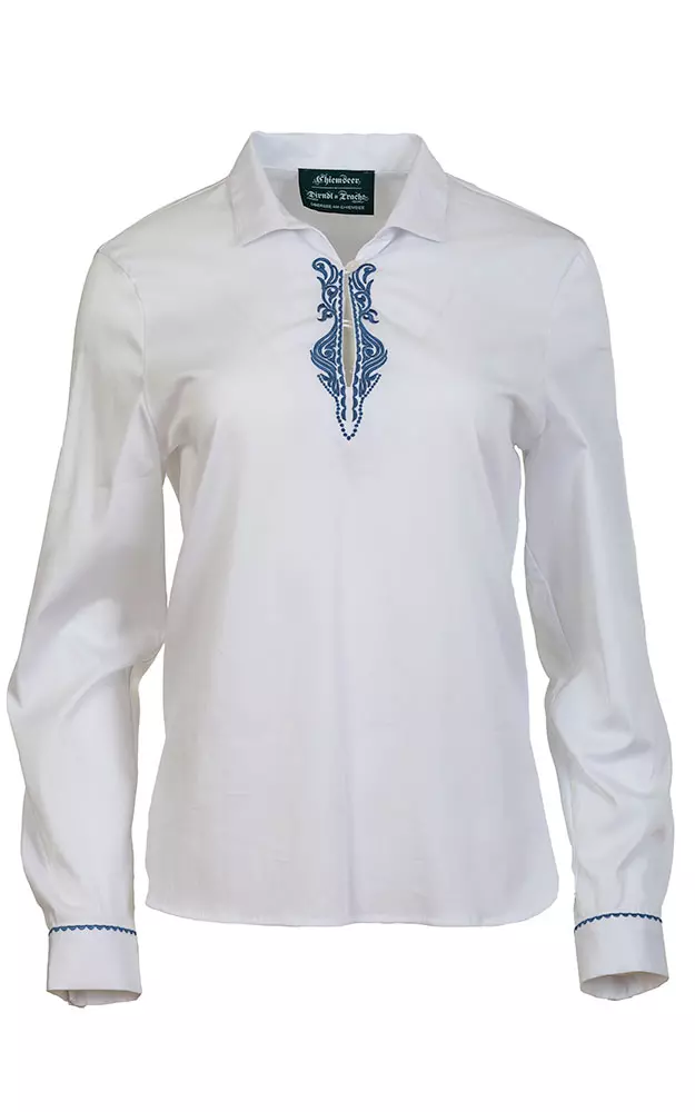 Trachtenbluse 6164 18107, weiß Stick blau