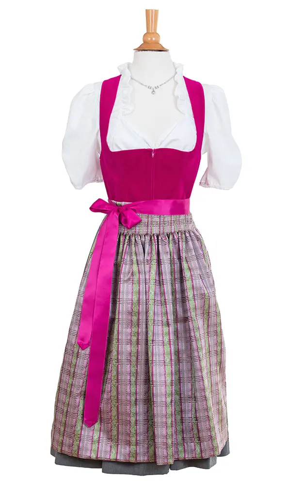 Blusendirndl Wildbach Samt pink, mit Schürze