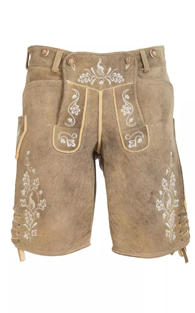 Hirschlederhose Ludwig ohne Träger, urig hell