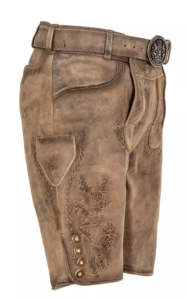 Lederhose Horn mit Gürtel, marmor