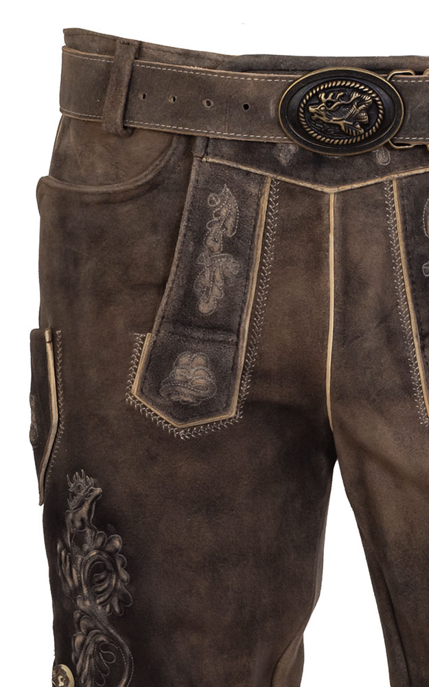 Lederhose Silbersee mit Gürtel, espresso