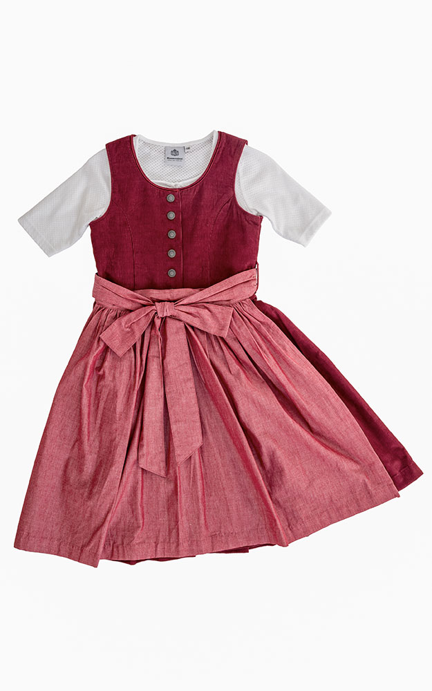 Kinderdirndl Blausee mit Schürze u. Bluse rot