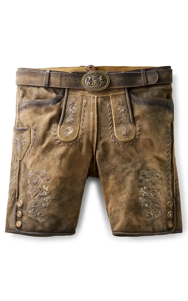 Lederhose Kajetan mit Gürtel, hopfen antik