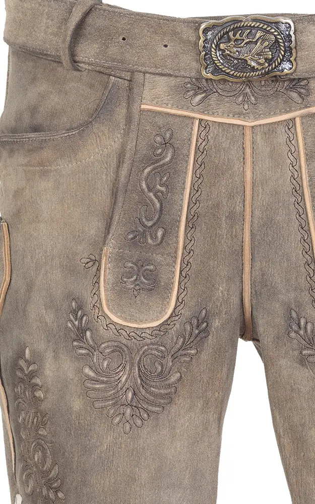Lederhose Wernhart, mit Gürtel, marmor