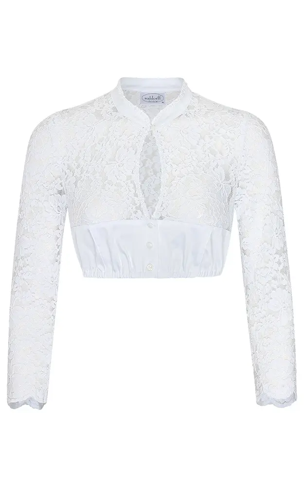Dirndlbluse 01 6008SL 03, weiß Spitzenarm lang