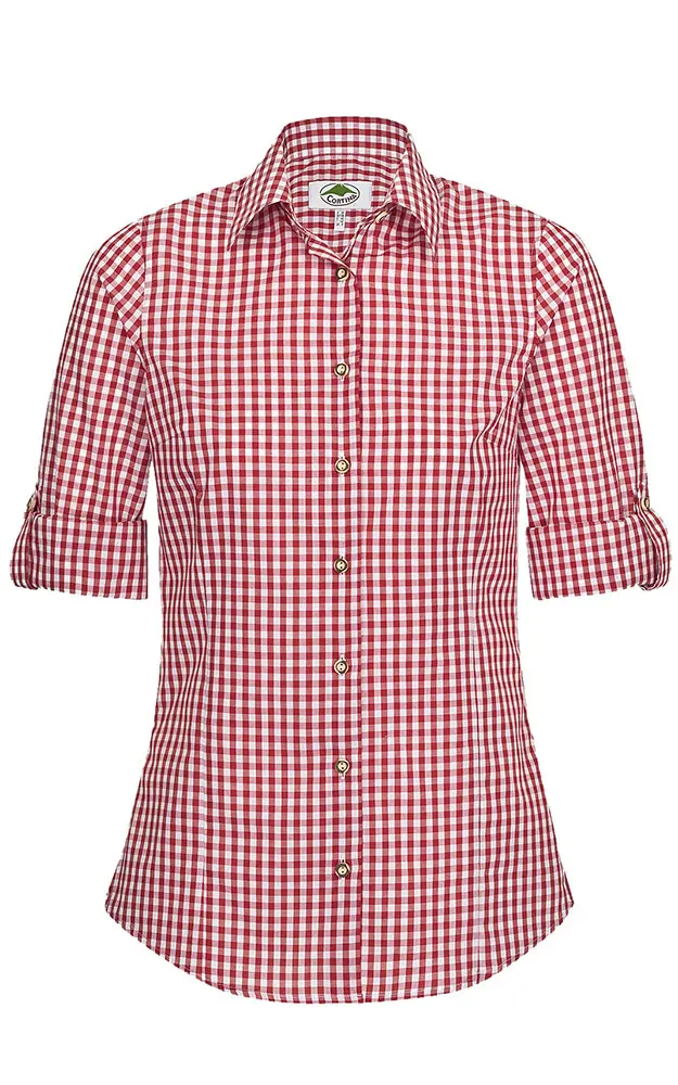 Trachtenbluse Resi, # rot/weiß - tailliert