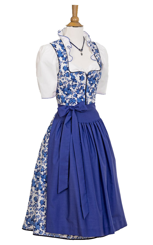 Blusendirndl Inntal /E weiß/blau, mit Schürze