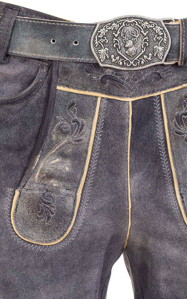 Lederhose Eissee mit Gürtel, grau