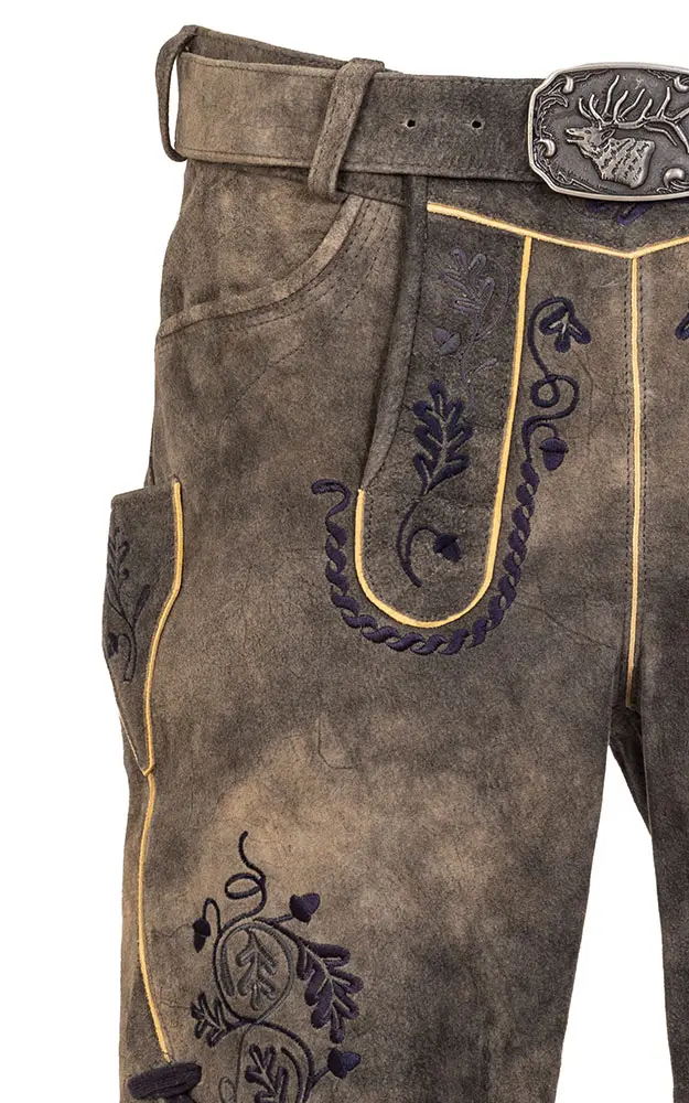 Lederhose Gottfried mit Gürtel, magma/blau
