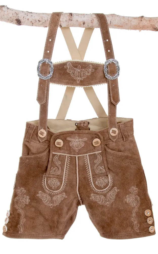 Kinder-Lederhose kurz mit Träger, reh
