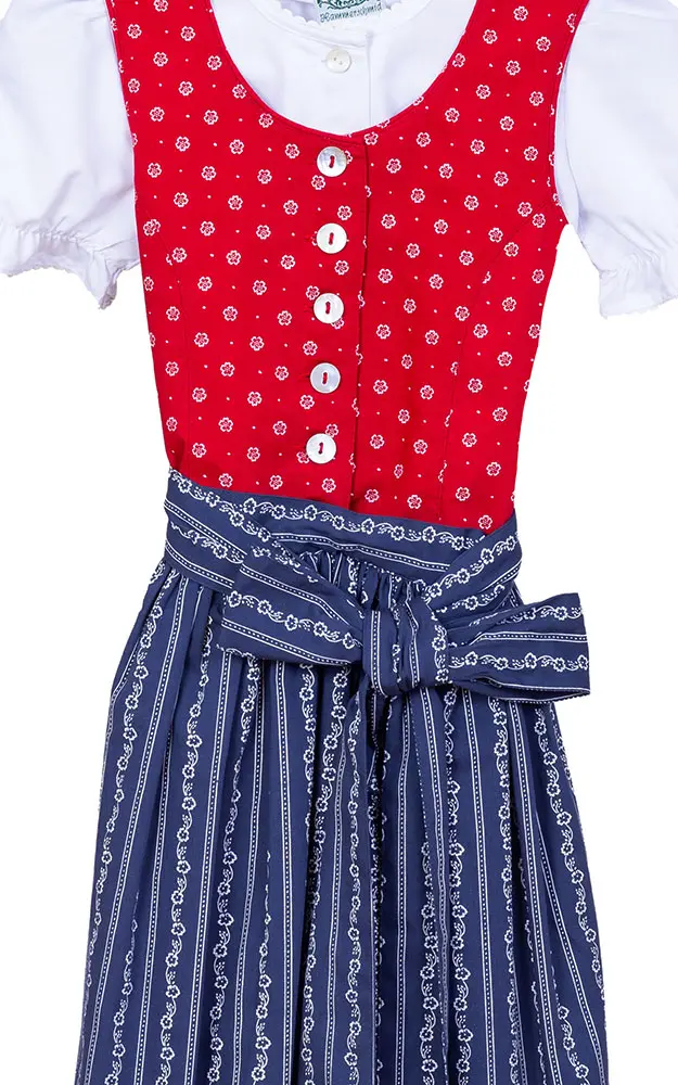 Kinderdirndl Wallersee, mit Schürze u. Bluse rot/blau