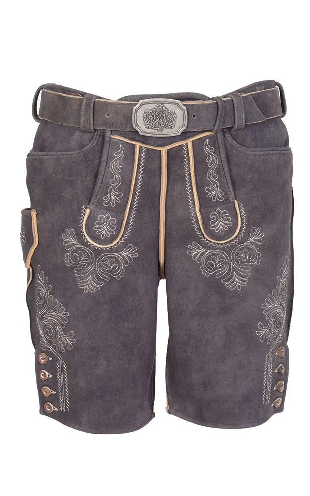 Hirschlederhose Göll mit Gürtel, graphit