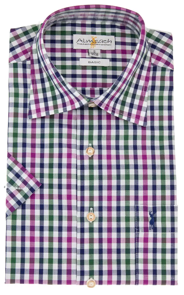 Hemd HE 553, # beere/tanne Kurzarm