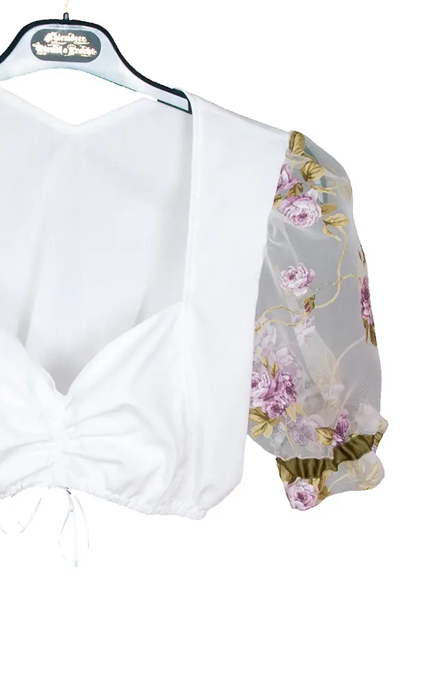Dirndlbluse Lila, Rosendruck
