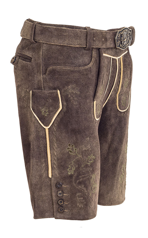 Lederhose Flachsee mit Gürtel, dunkelbraun
