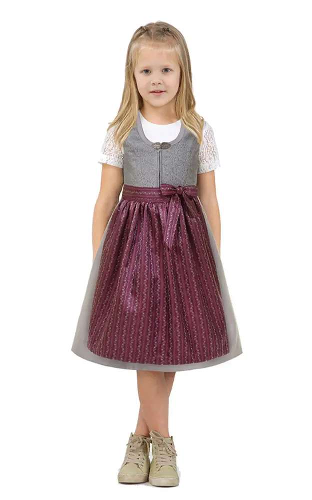 Kinderdirndl Christl mit Schüze, anthrazit/brombeer