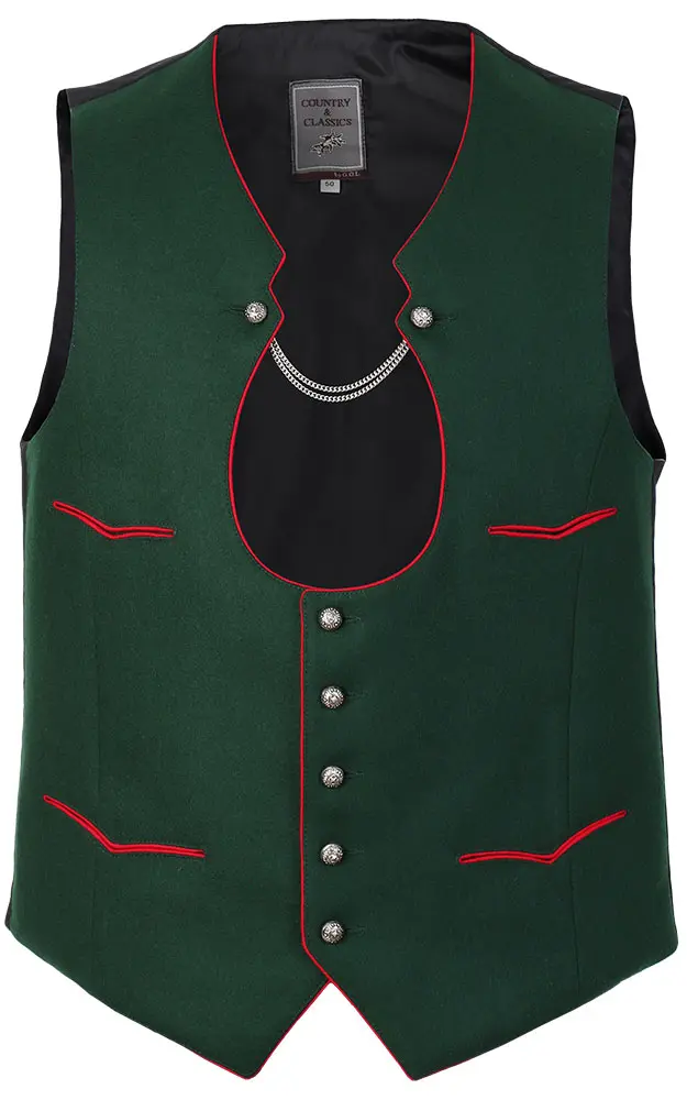 Weste Karl 3, moosgrün mit Schwalbentasche rot