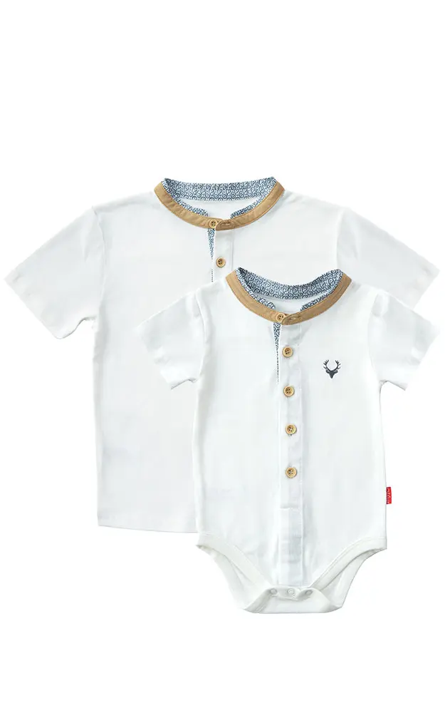 Baby-Body, weiß Kragen braun