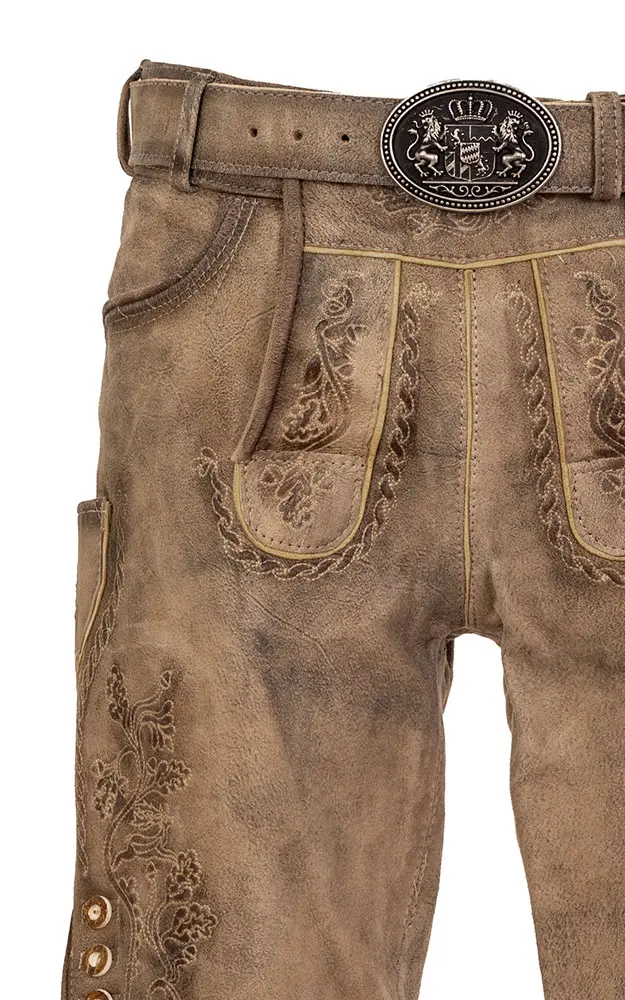 Lederhose Horn mit Gürtel, marmor