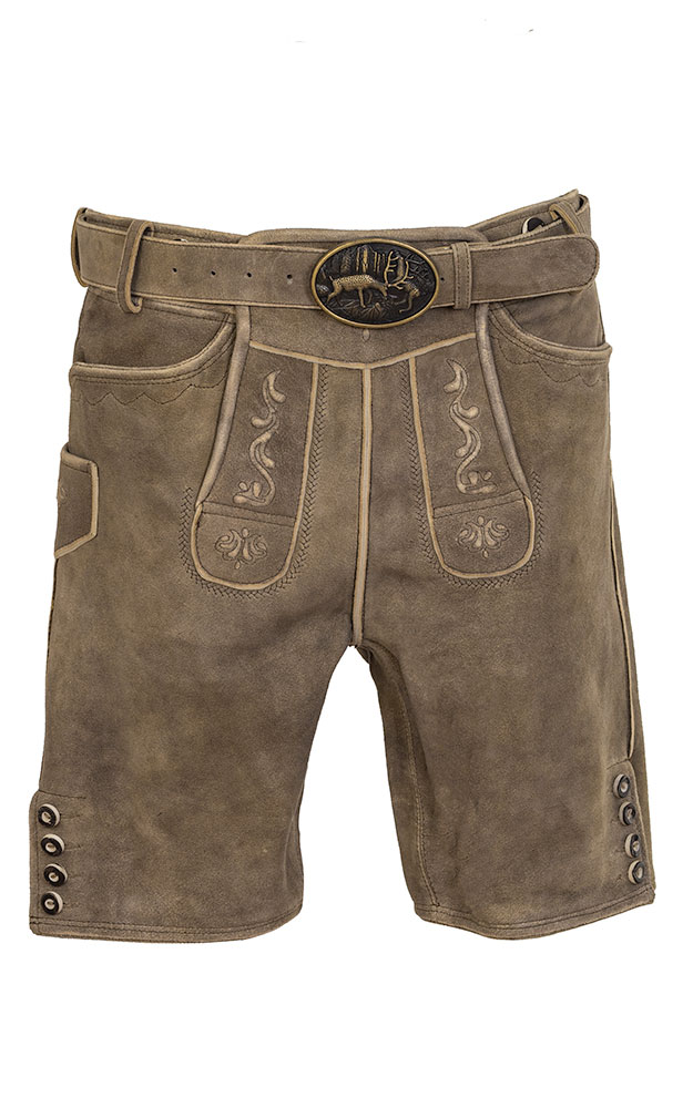 Lederhose Roman mit Gürtel, khaki