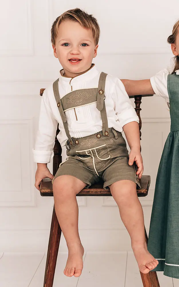 Baby-Stoff-Lederhose Leinen, grau/beige