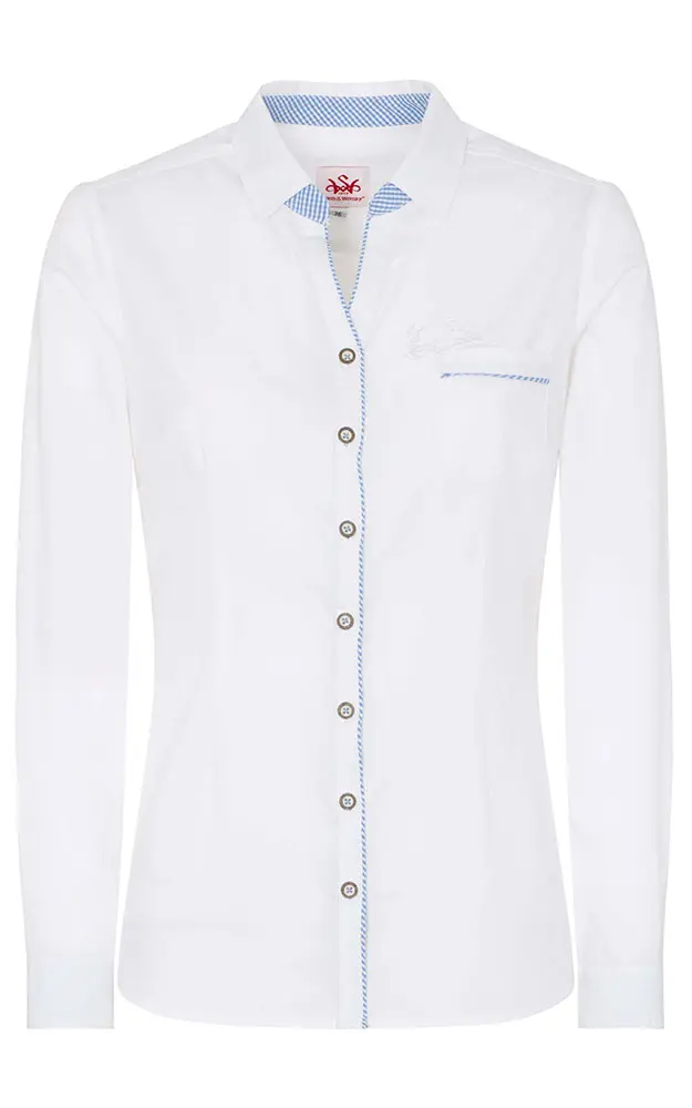 Trachtenbluse Rita Polenta, weiß/hellblau