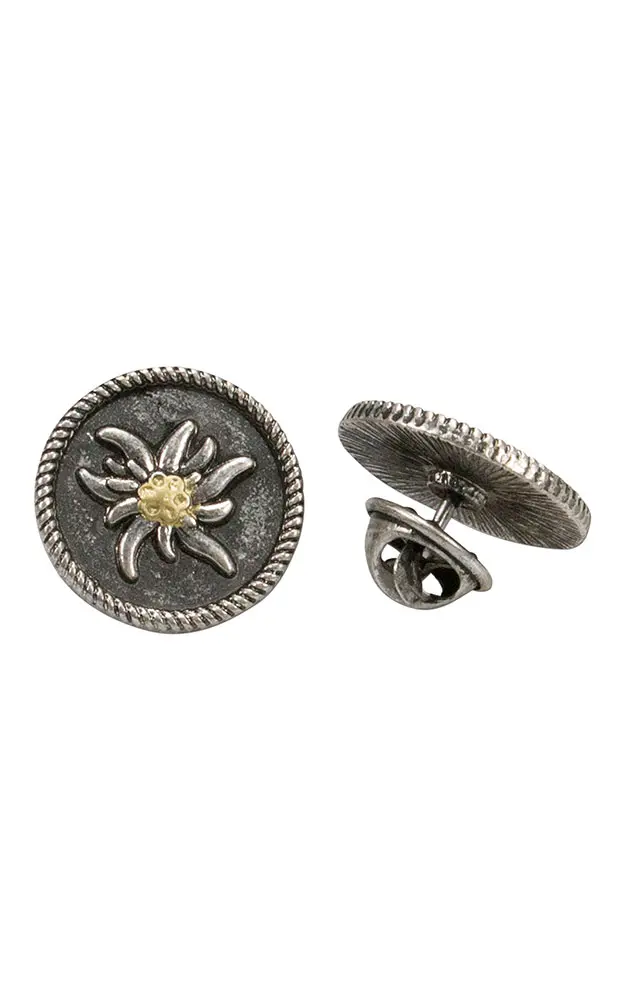 Ansteck-Pins (2 Stk.) Edelweiß, altsilber